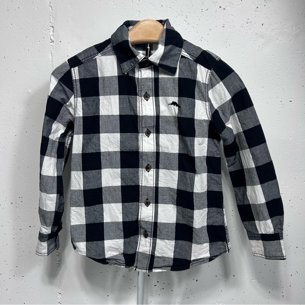 Tommy Bahama Boys Black & White Checkered Long Sleeve Button Down Shirt S